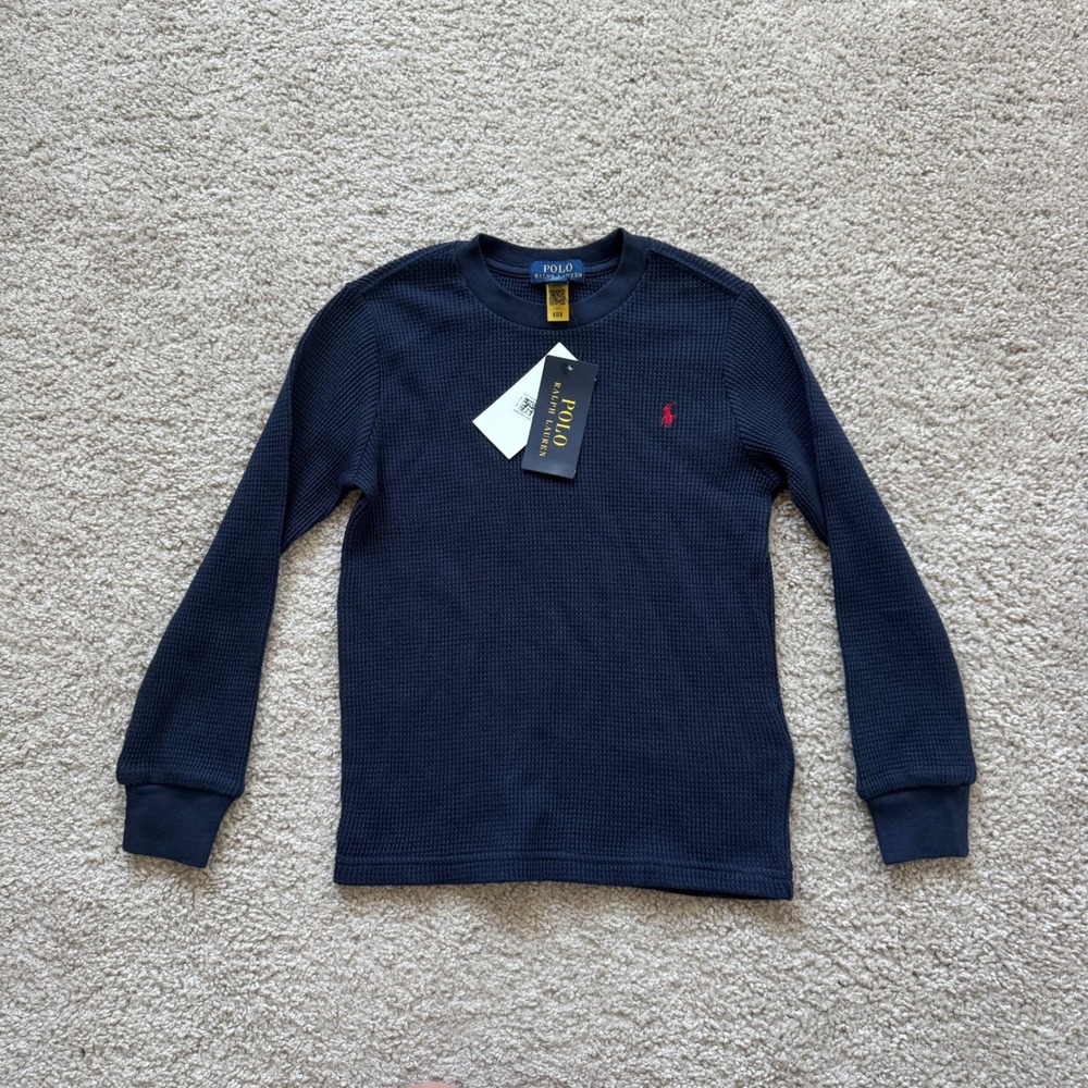 Polo Ralph Lauren Kids Navy Waffle Knit Thermal Long Sleeve Shirt Size 5 NWT